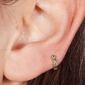 With Bling Exclusive pink tiny triple crystal 6mm huggie hoop in 18k gold plate